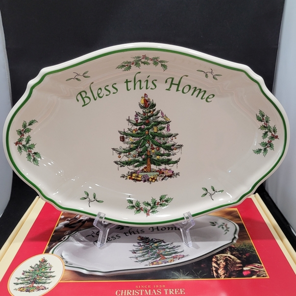 SPODE| Christmas Tree 'Bless This Home' Tray - Picture 1 of 5